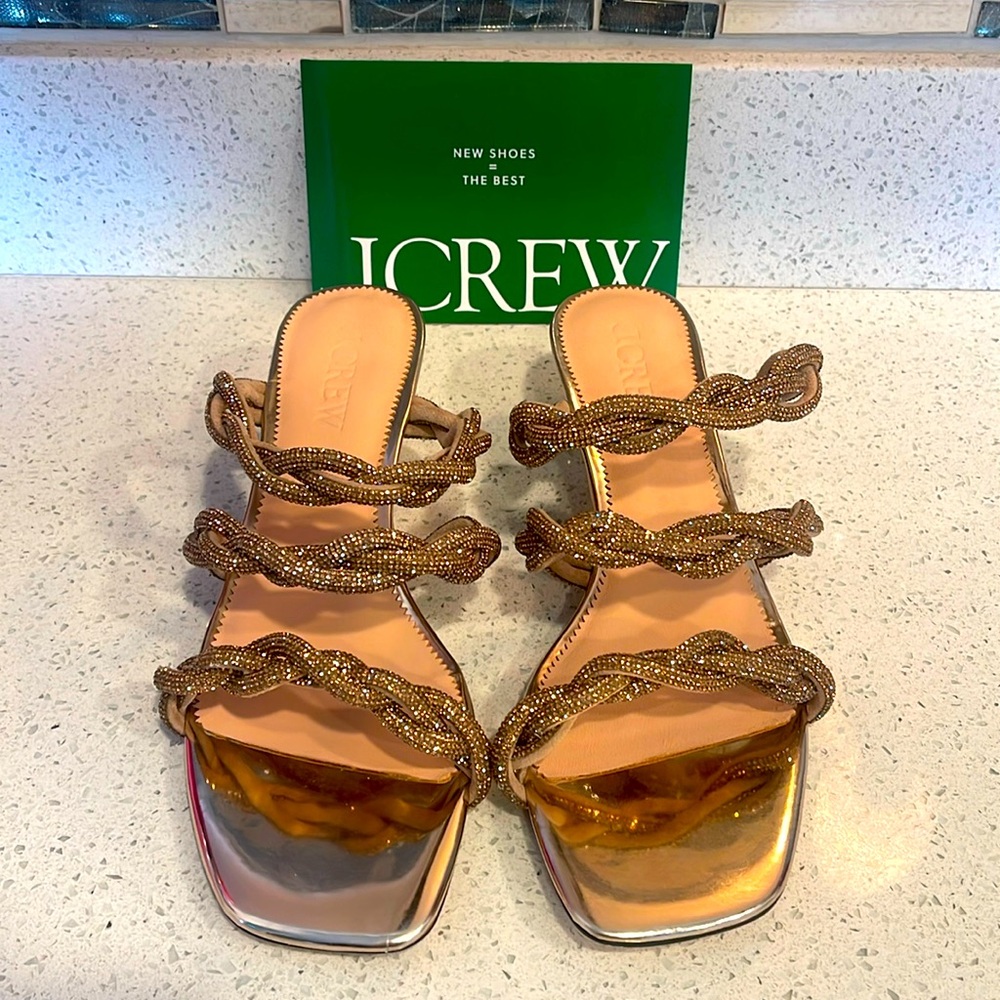 J Crew Zadie strappy kitten heels with crystals BV719 Gold Size 8 New in Box